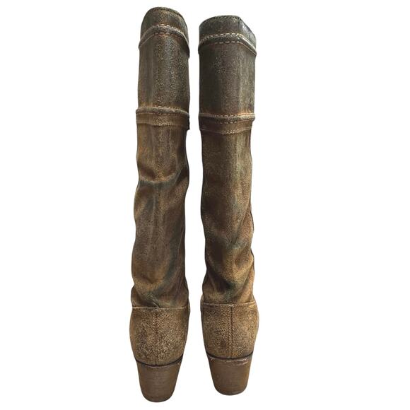 Frye Jane Stitch Boots Size 9 Knee High Riding Oiled Brown Suede Leather *flaw - Picture 4 of 8